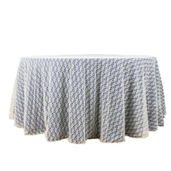 120" Ivory Round Seamless Polyester Floral Lace Tablecloth for 5 Foot Table With Floor-Length Drop