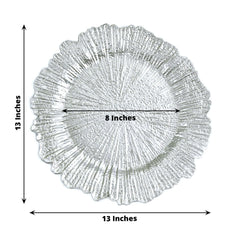 6-Pack Acrylic Plastic Round Charger Plates 13" in Silver with Reef Design, Dinner Charger Tableware