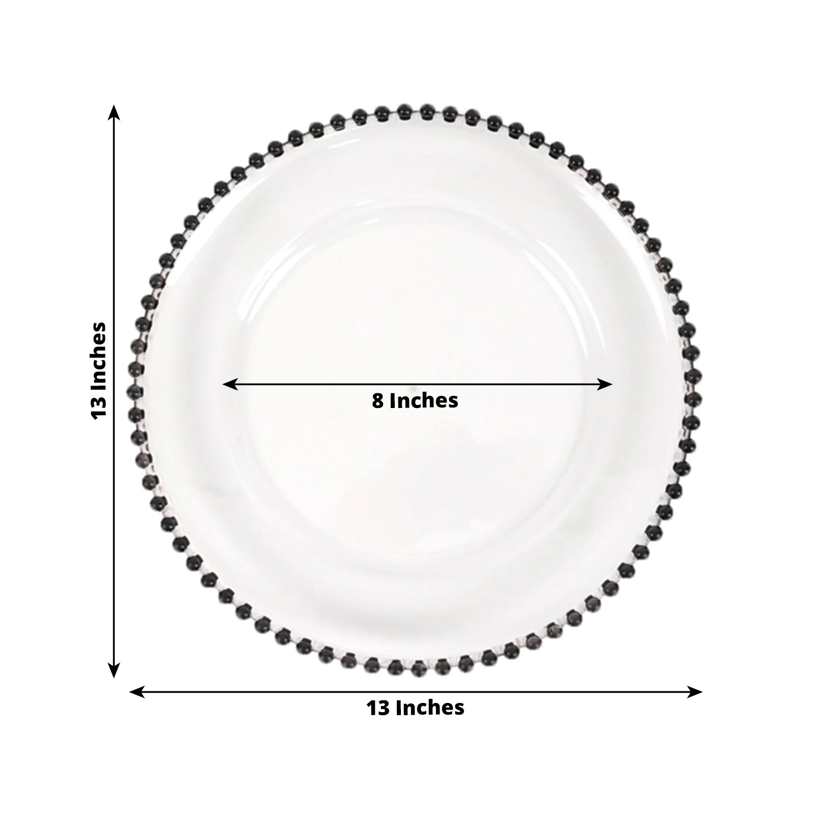 6-Pack Acrylic Round Charger Plates 13" in Clear with Black Beaded Rim, Decorative Dinner Party Charger Tableware