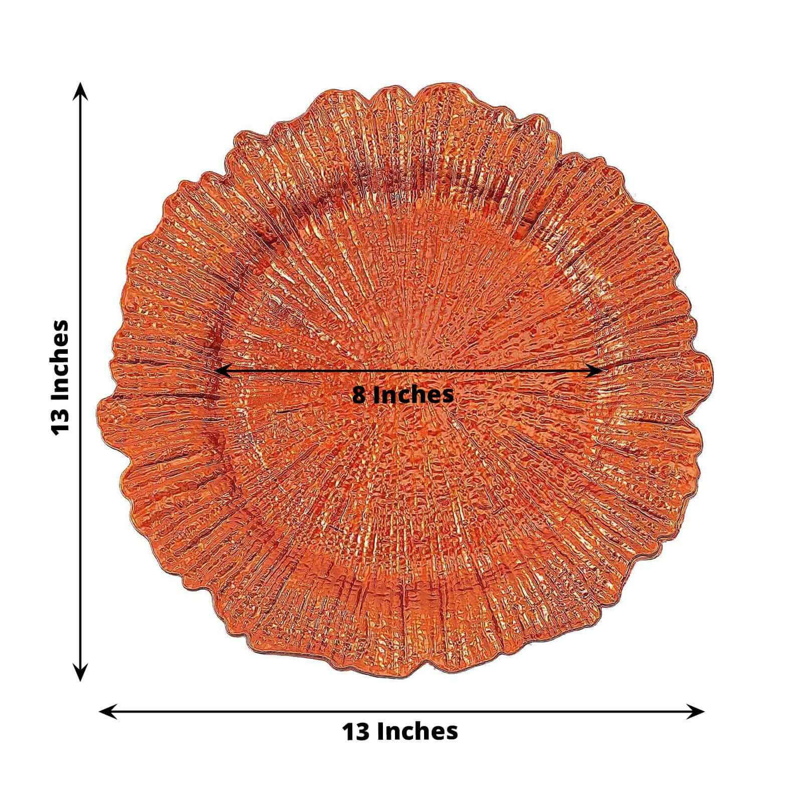 6-Pack Acrylic Plastic Round Charger Plates 13" in Orange with Reef Design, Dinner Charger Tableware