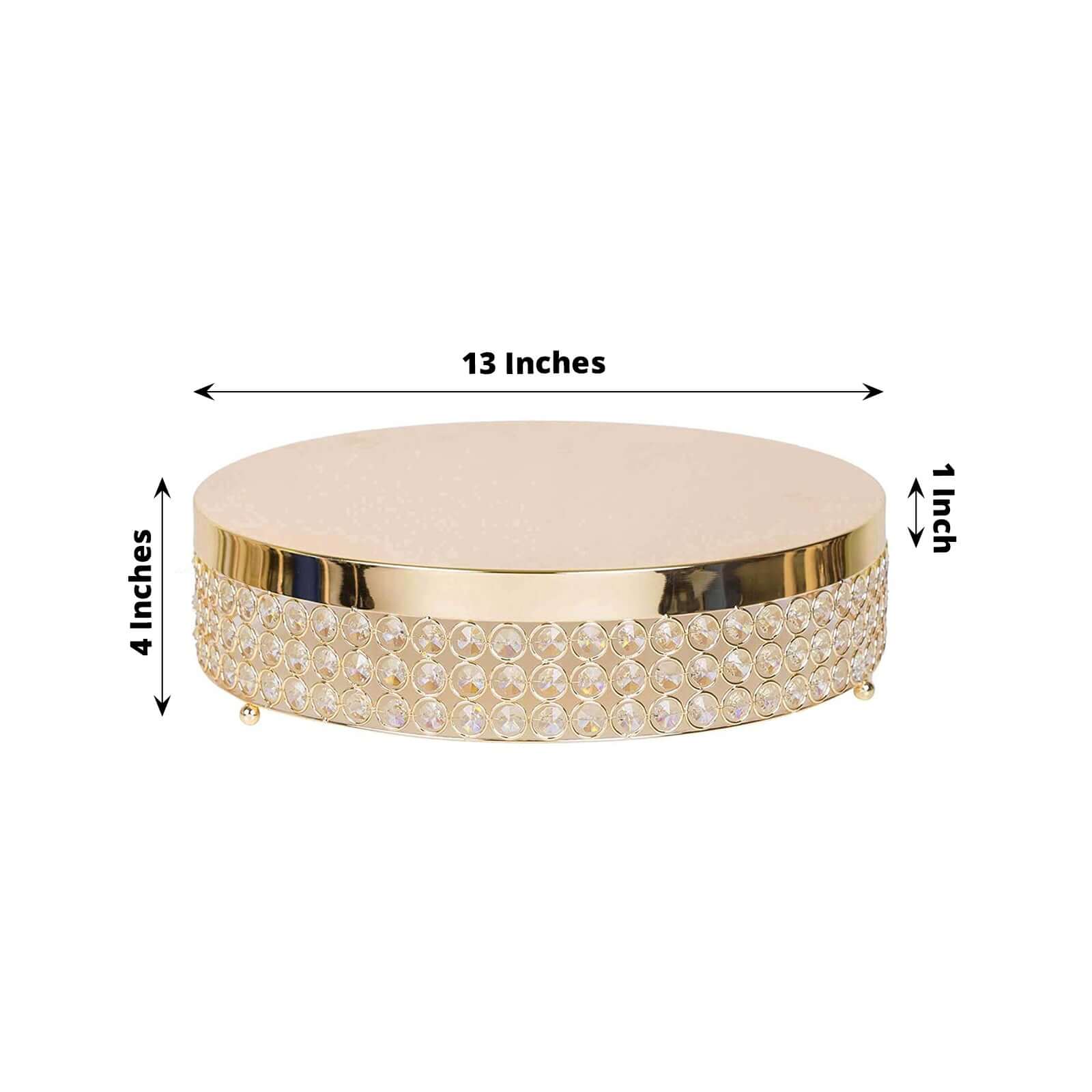 Metal Cake Stand Pedestal Crystal Beaded Design Gold - Cupcake Display and Dessert Riser 13"