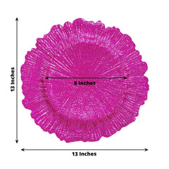 6-Pack Acrylic Plastic Round Charger Plates 13" in Fuchsia with Reef Design, Dinner Charger Tableware