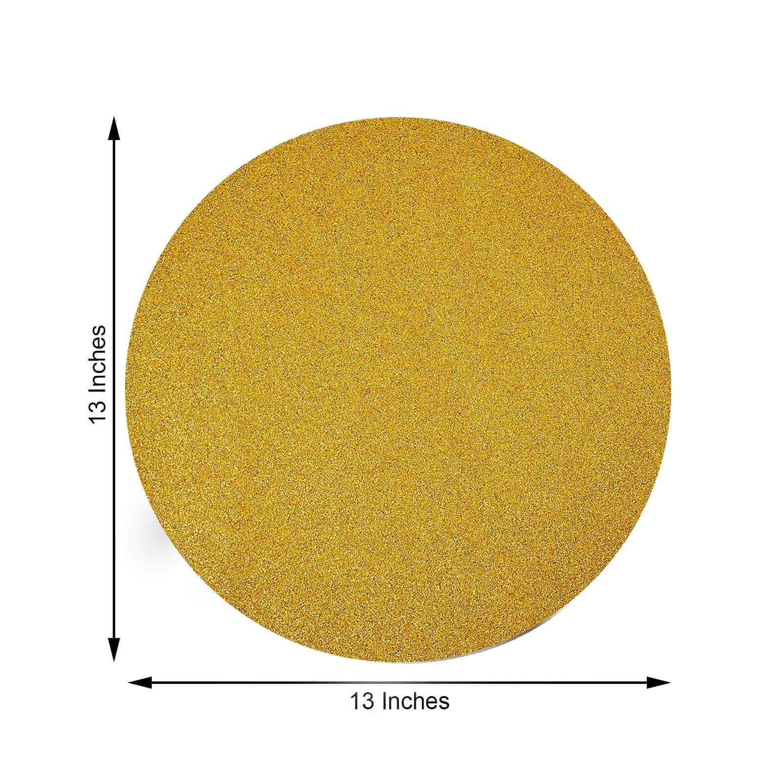 6-Pack Placemats Glitter Design Gold Sparkle Round - Non-Slip Decorative Dining Table Mats 13"