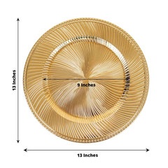 6-Pack Acrylic Round Charger Plates 13" in Metallic Gold Swirl Pattern with Beaded Rim, Plastic Decorative Dinner Party Charger Tableware