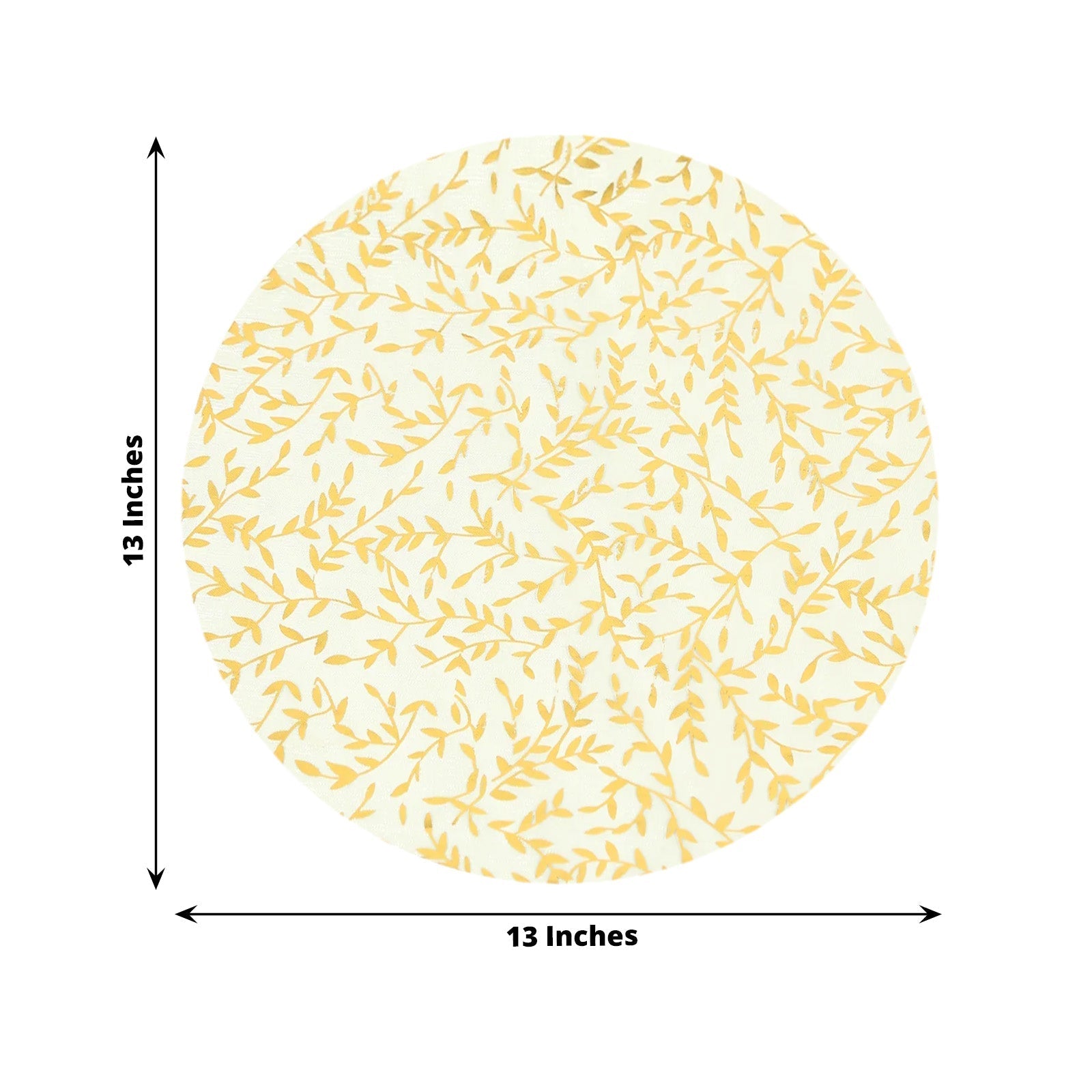 10-Pack Table Placemats Gold Foil Leaf Vine Design White Round - Organza Disposable Floral Mats 13"