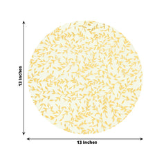 10-Pack Table Placemats Gold Foil Leaf Vine Design White Round - Organza Disposable Floral Mats 13"