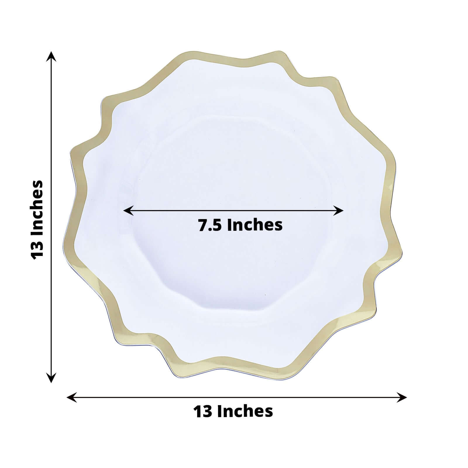 6-Pack Acrylic Plastic Round Charger Plates 13" in Clear with Gold Scalloped Edge, Exquisite Dinner Serving Plates