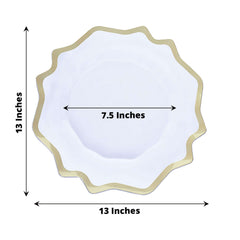 6-Pack Acrylic Plastic Round Charger Plates 13" in Clear with Gold Scalloped Edge, Exquisite Dinner Serving Plates