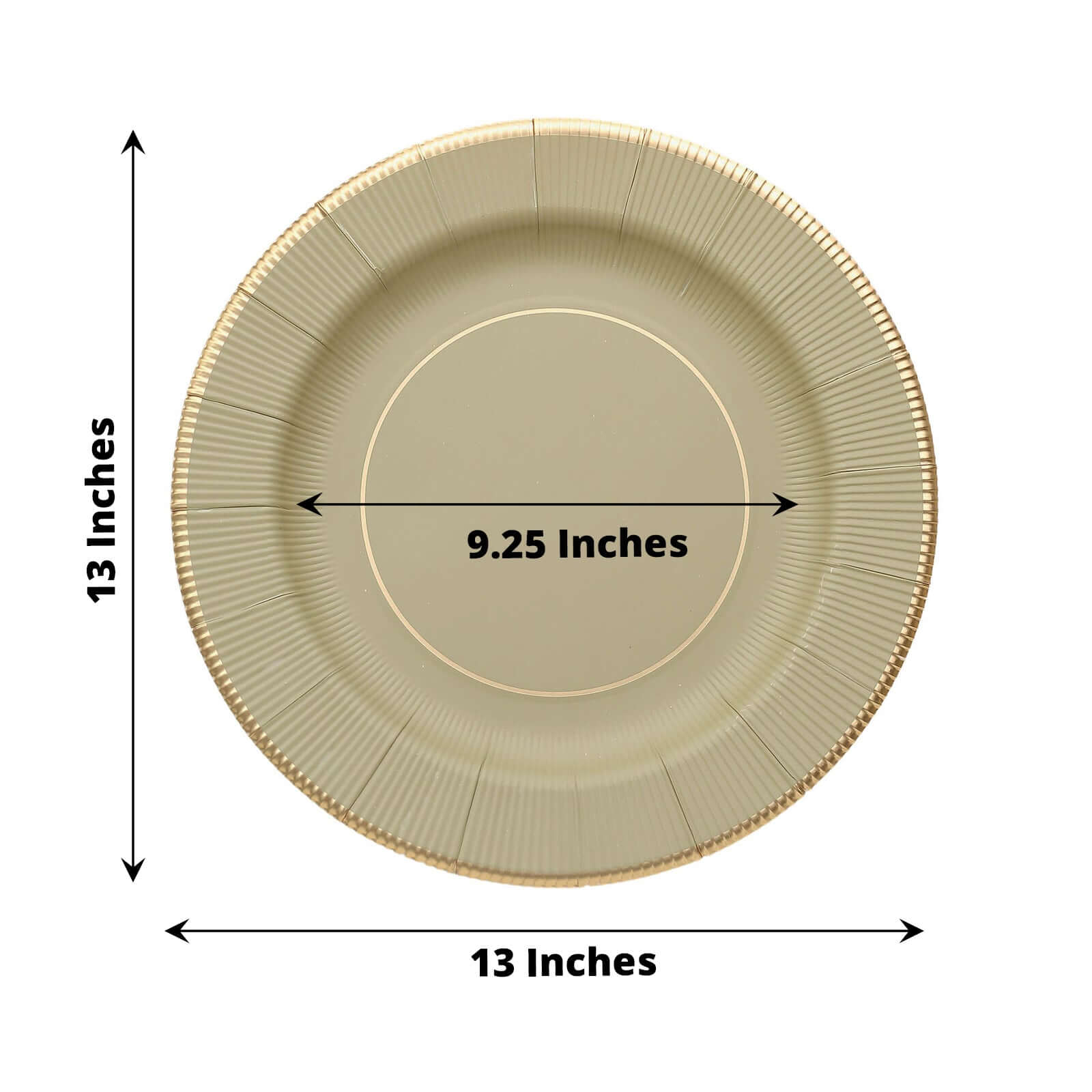 25-Pack Disposable Round Charger Plates in Khaki Sunray Design with Gold Rim - 350GSM Heavy Duty Paper Chargers 13"