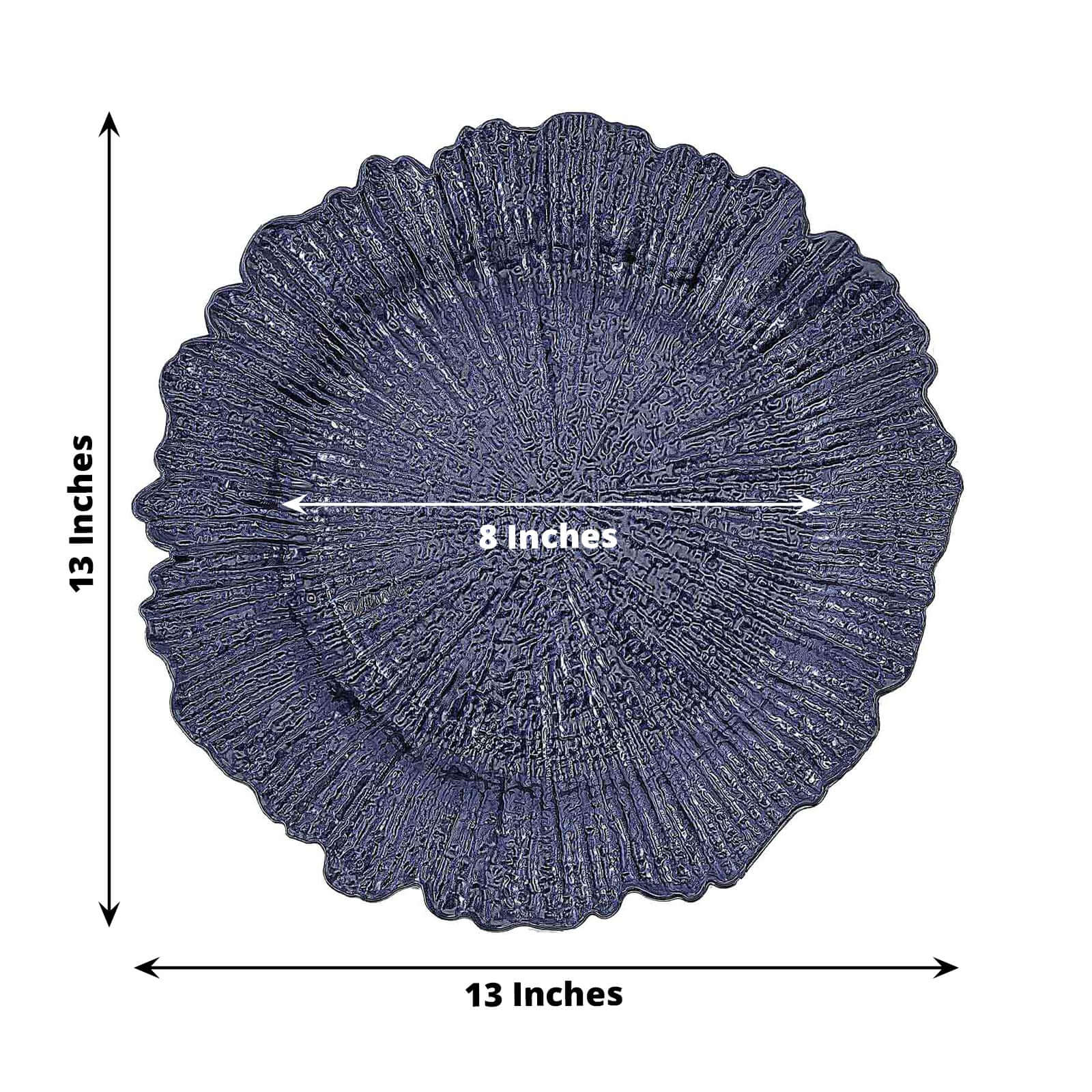 6-Pack Acrylic Plastic Round Charger Plates 13" in Navy Blue with Reef Design, Dinner Charger Tableware