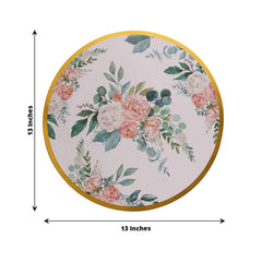 6-Pack Disposable Charger Plates in Floral Print 13" in White/Pink with Gold Rim - 700GSM Paper Chargers for Stylish & Easy Cleanup