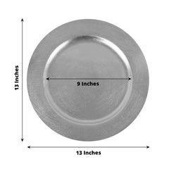 6-Pack Acrylic Round Charger Plates 13" in Metallic Silver, Dinner Party Decor Charger Tableware