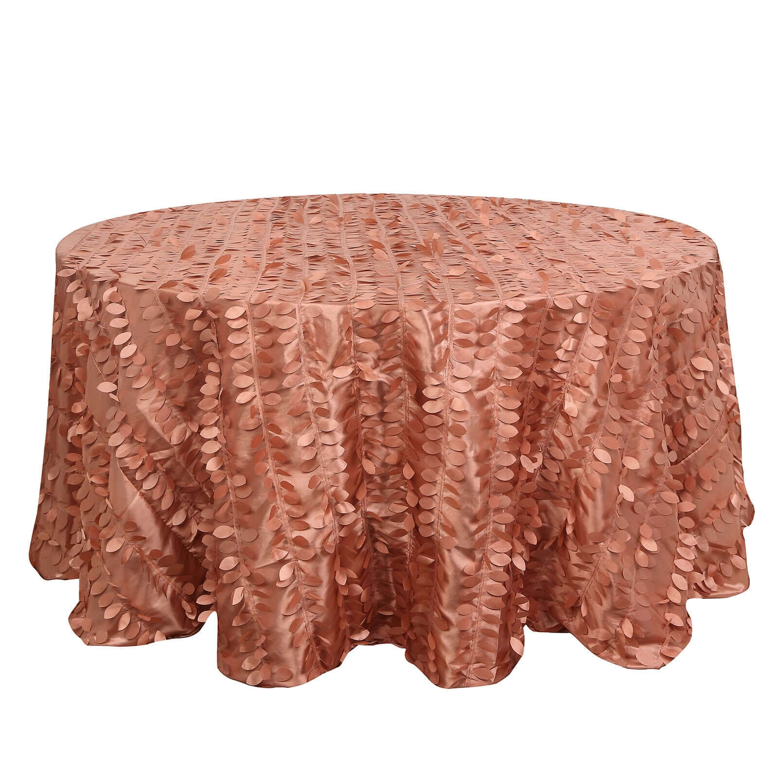 Taffeta 132" Round Tablecloth Terracotta (Rust) Leaf | 3D Leaf Petal Design Seamless Table Cover