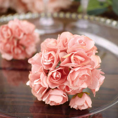 144 Pack Pink Paper Mini Craft Roses, DIY Craft Flowers With Wired Stem