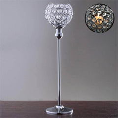 16" Tall Silver Crystal Votive Pillar Candle Holder, Metal Tealight Round Candle Stand