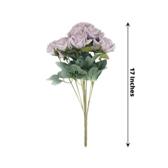2 Bouquets 17" Lavender Lilac Real Touch Artificial Silk Rose Flower Bushes