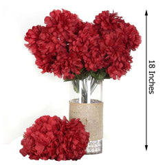 4 Bushes Burgundy Artificial Silk Chrysanthemums 56 Faux Flowers