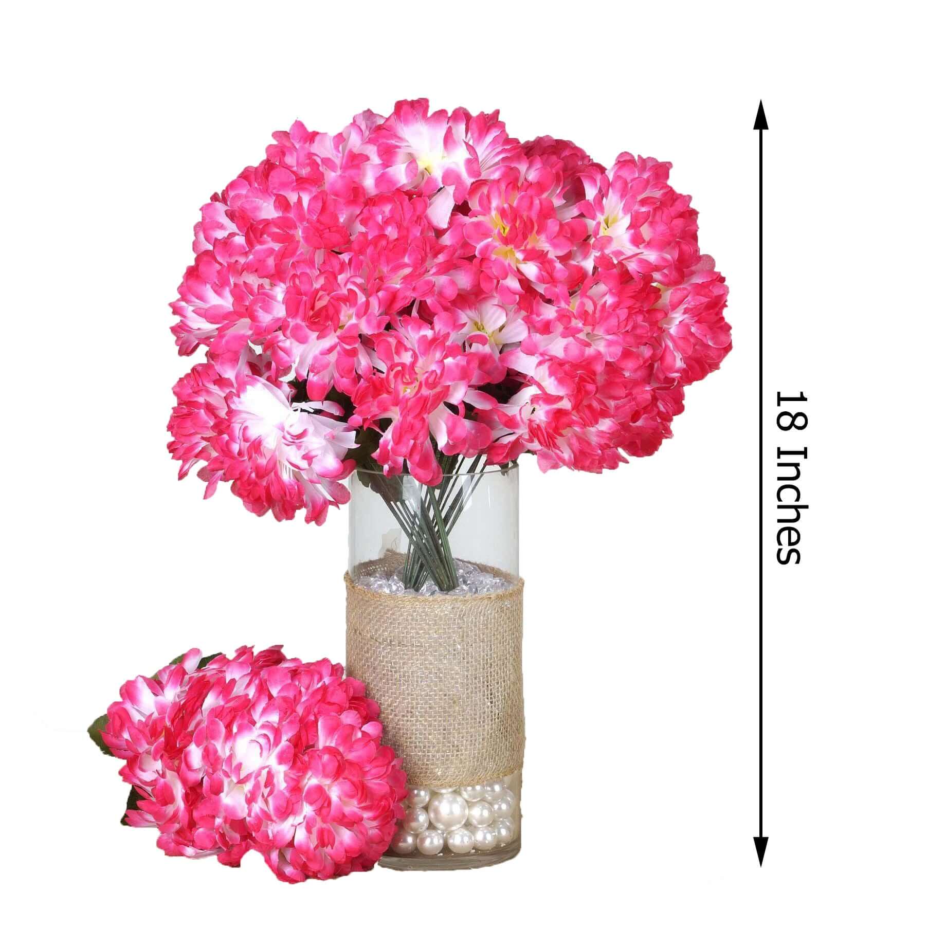 4 Bushes Fuchsia Artificial Silk Chrysanthemums 56 Faux Flowers - Clearance SALE