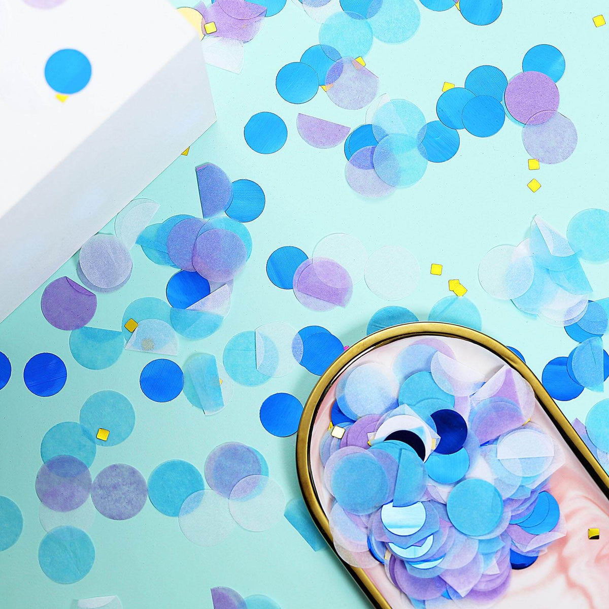 18G Bag Tissue Paper and Foil Table Confetti Mix, Purple Theme Festive Balloon Decor Blue, Gold, Royal Blue, White