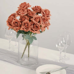 2 Bouquets 17" Terracotta (Rust) Real Touch Artificial Silk Rose Flower Bushes