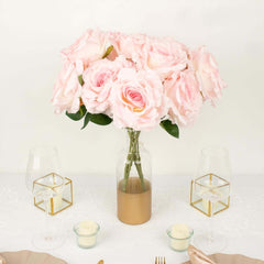 2 Bushes 17" Blush Premium Silk Jumbo Rose Flower Bouquet, High Quality Artificial Wedding Floral Arrangements
