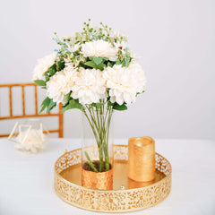 2 Bushes Ivory Blue Artificial Silk Dahlia Flower Bouquet Spray