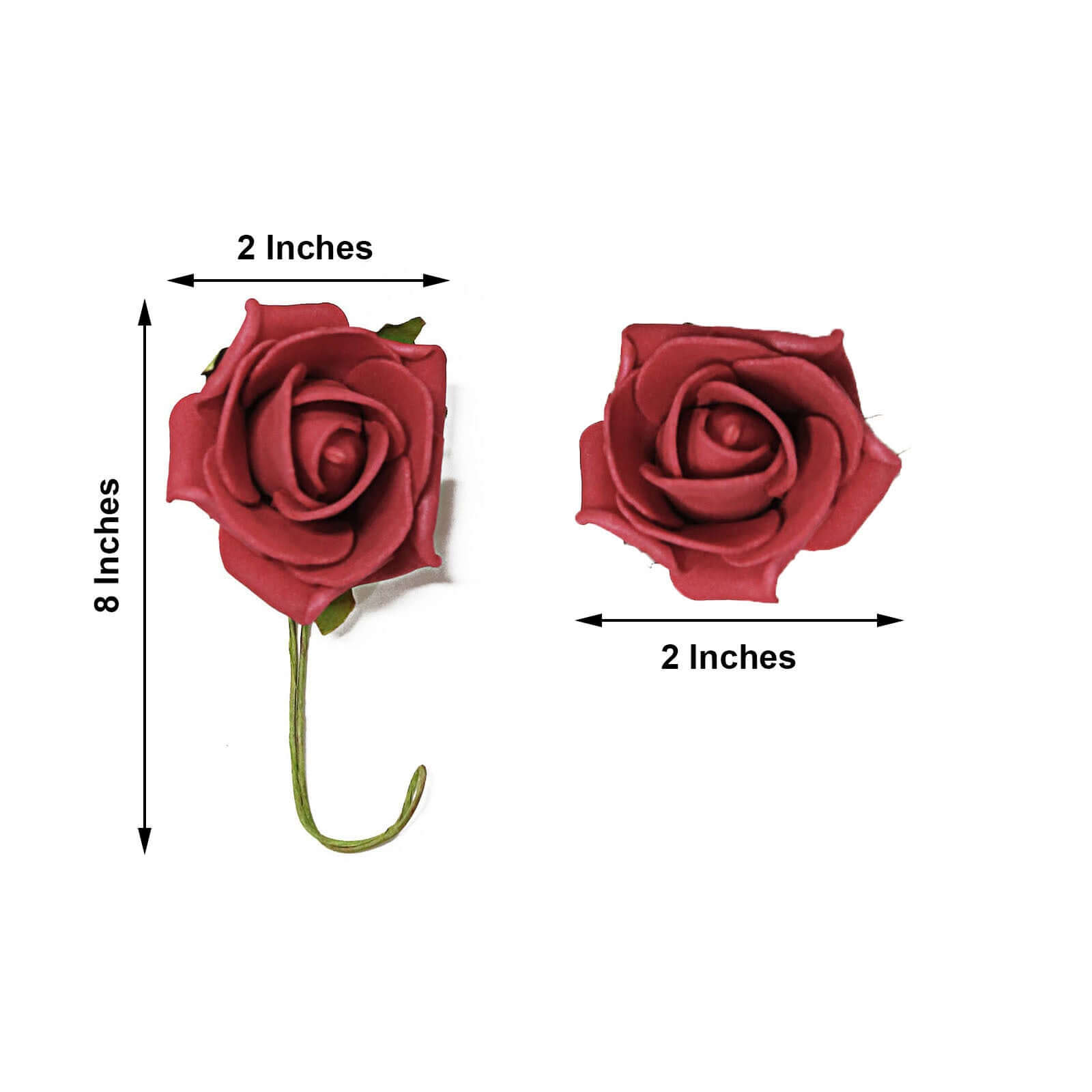 24 Roses 2" Red Artificial Foam Flowers With Stem Wire and Leaves