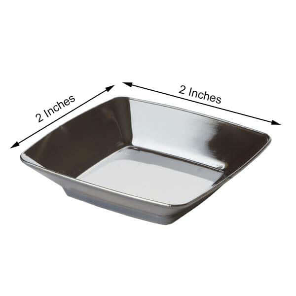 24 Pack 2" Silver Chrome Disposable Appetizer Dessert Bowls, Square Plastic Tapas Plates