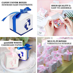25 Pack 2" Light Blue Footprint Baby Shower Party Favor Candy Gift Boxes