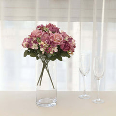 2 Pack Artificial Rose & Peony Floral Arrangements – 12" Dusty Rose Silk Bouquets for Weddings & Home Décor