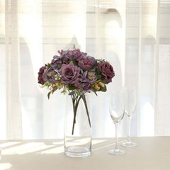 2 Pack Artificial Rose & Peony Floral Arrangements – 12" Purple Silk Bouquets for Weddings & Home Décor