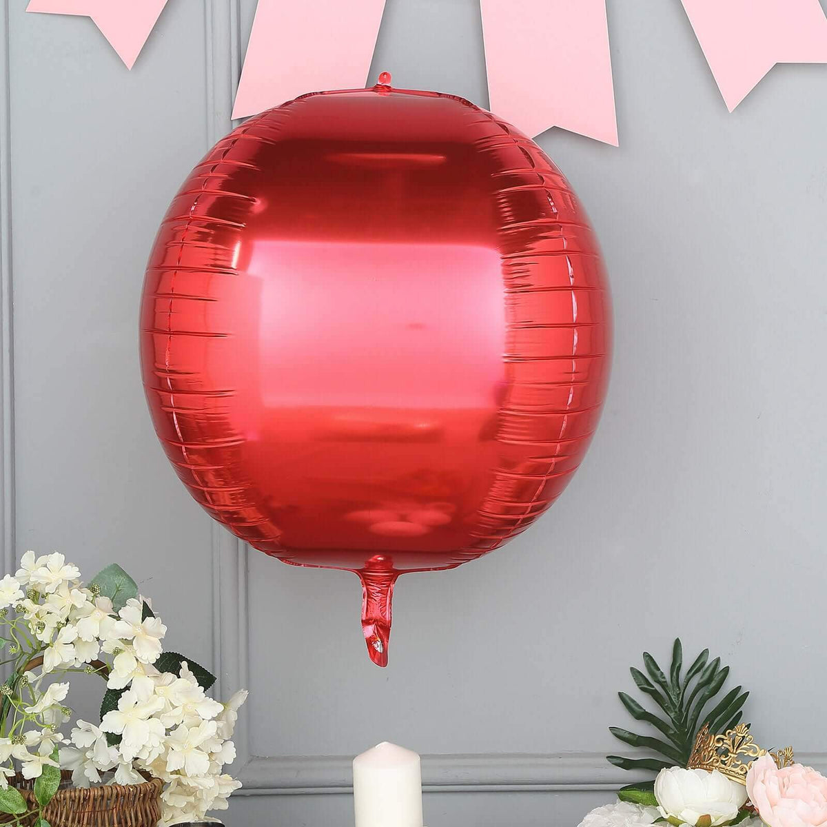 2 Pack 18" 4D Metallic Red Sphere Mylar Foil Helium or Air Balloons