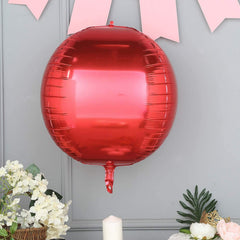 2 Pack 18" 4D Metallic Red Sphere Mylar Foil Helium or Air Balloons