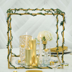 2 Pack 20" Square Gold Metal Frame Wedding Flower Stands, Geometric Centerpieces