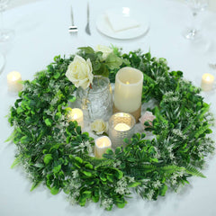 2 Pack 22" White Green Artificial Lifelike Boxwood Fern Mix Spring Wreaths