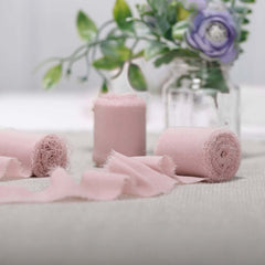 2 Pack 6yd Blush Silk-Like Chiffon Linen Ribbon Roll For Bouquets, Wedding Invitations Gift Wrapping