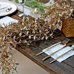 2-Pack Artificial Hanging Ivy Leaf Stem Garlands Metallic Gold - UV Resistant & Maintenance Free Faux Decorative Willow Vines 41"