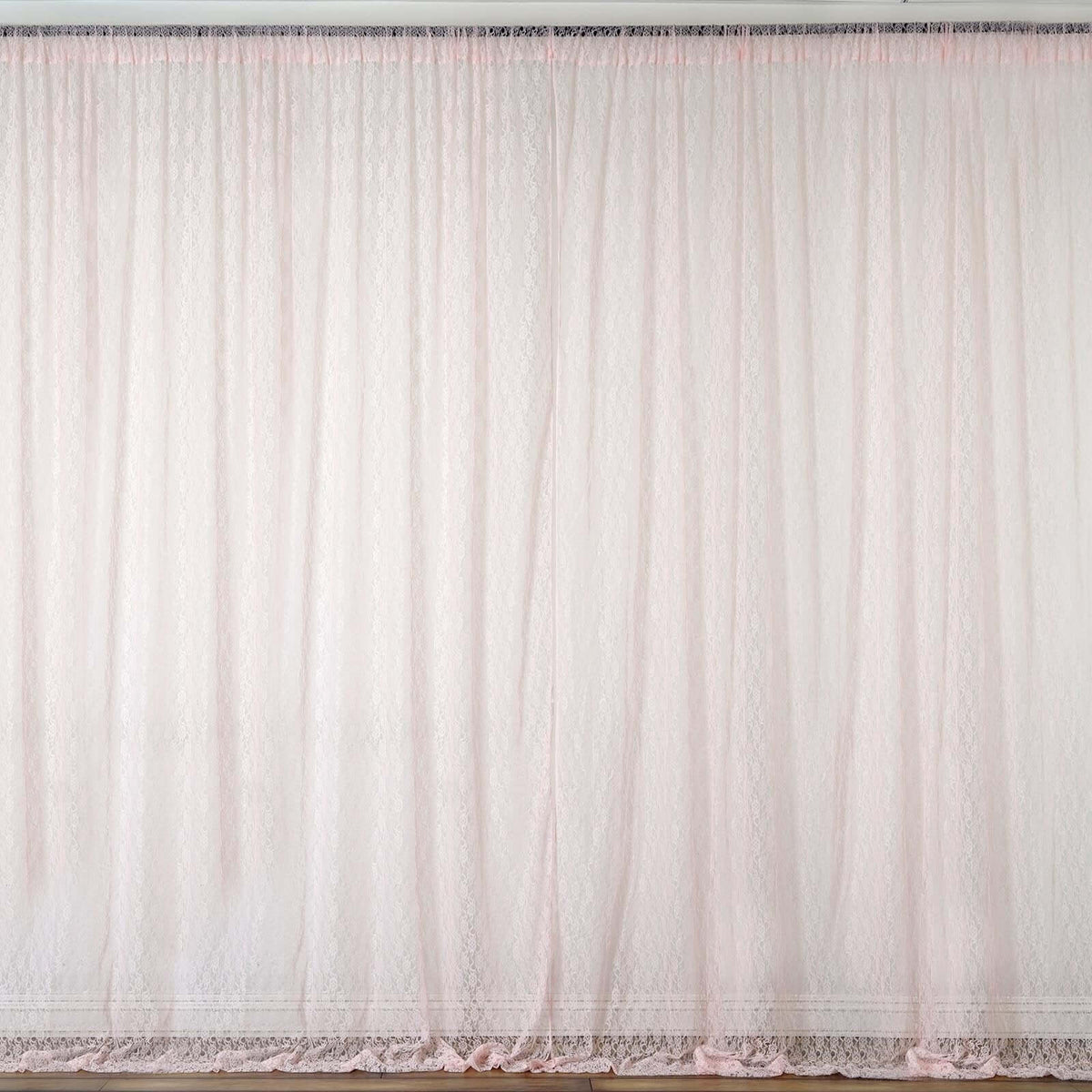 2 Pack Blush Fire Retardant Event Curtain Drapes in Sheer Floral Lace, 5ftx10ft Divider Backdrop Event Panels with Rod Pockets