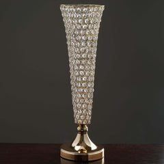 2-Pack Crystal Beaded Trumpet Vase Set Gold - Table Centerpiece for Stylish Decor 22"