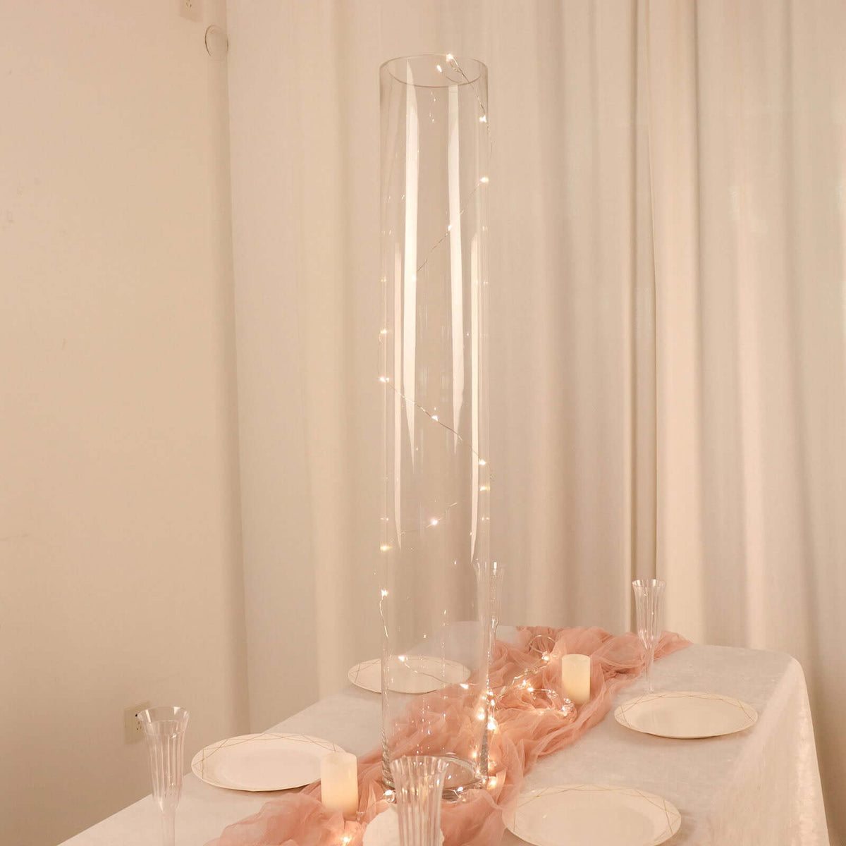 2-Pack Glass Flower Vases Cylinder Design Heavy Duty Clear - Stylish Centerpieces for Weddings 40"
