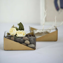 2-Pack Glass Vases Square Design Gold Dipped - Decorative Candle Holders for Floral Centerpieces 6"