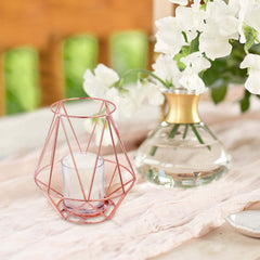 2-Pack Metal Candle Holders Rose Gold Wired Design - Stylish Glass Votive Holder Set 7"