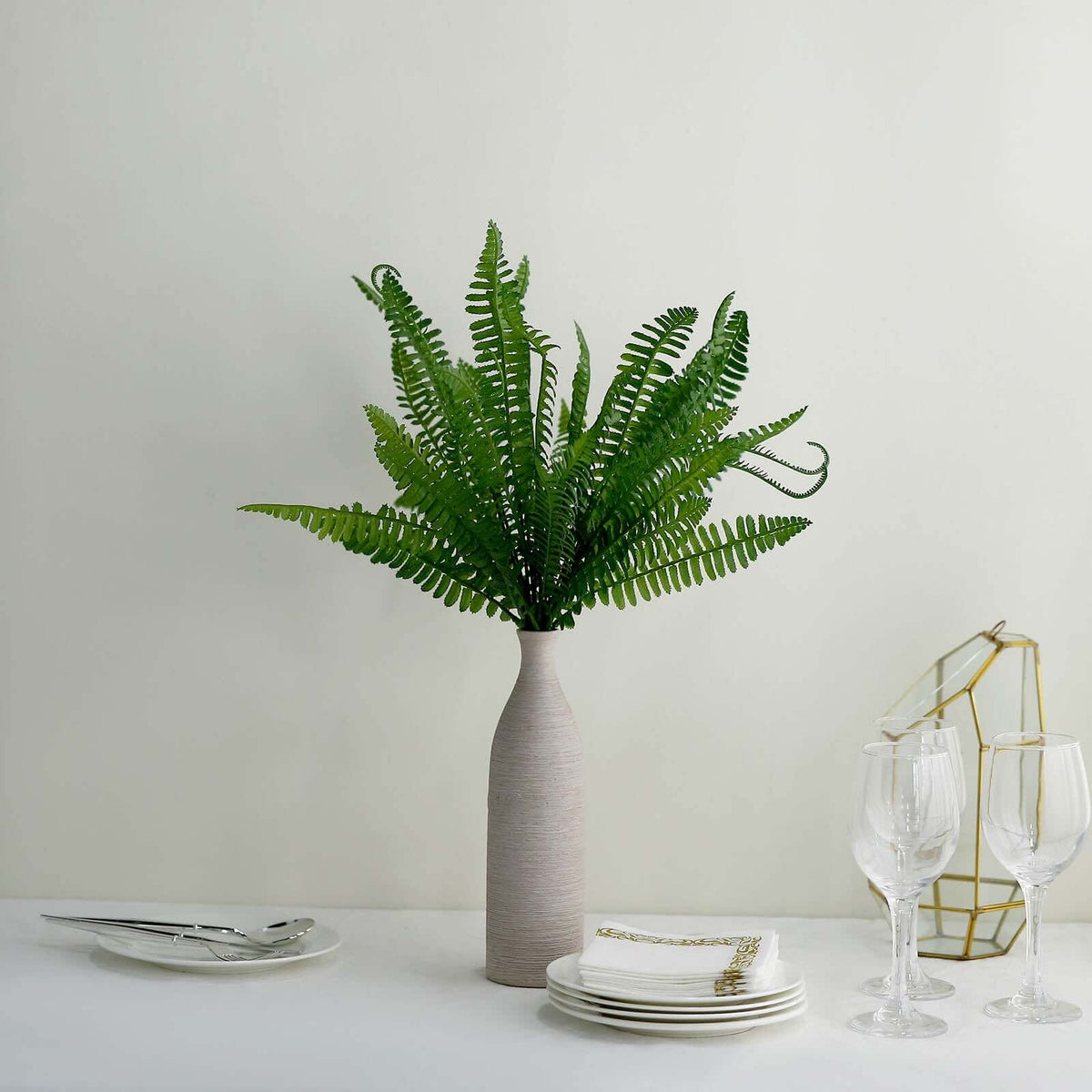 2 Stems 18" Green Artificial Boston Fern Leaf Plant Indoor Faux Spray