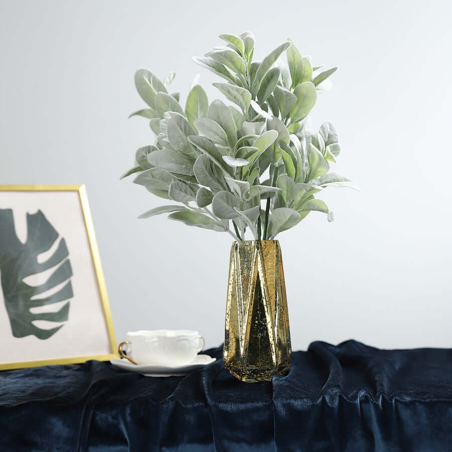 2 Stems 24" Tall Frosted Green Artificial Lambs Ear Leaf Indoor Plant