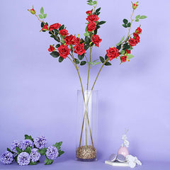 2 Stems 38" Tall Artificial Red Rose Bouquet, Realistic Silk Flower Arrangements