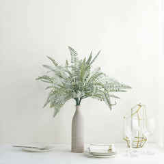 2 Stems Frosted Green Artificial Boston Fern Leaf Plant Indoor Spray