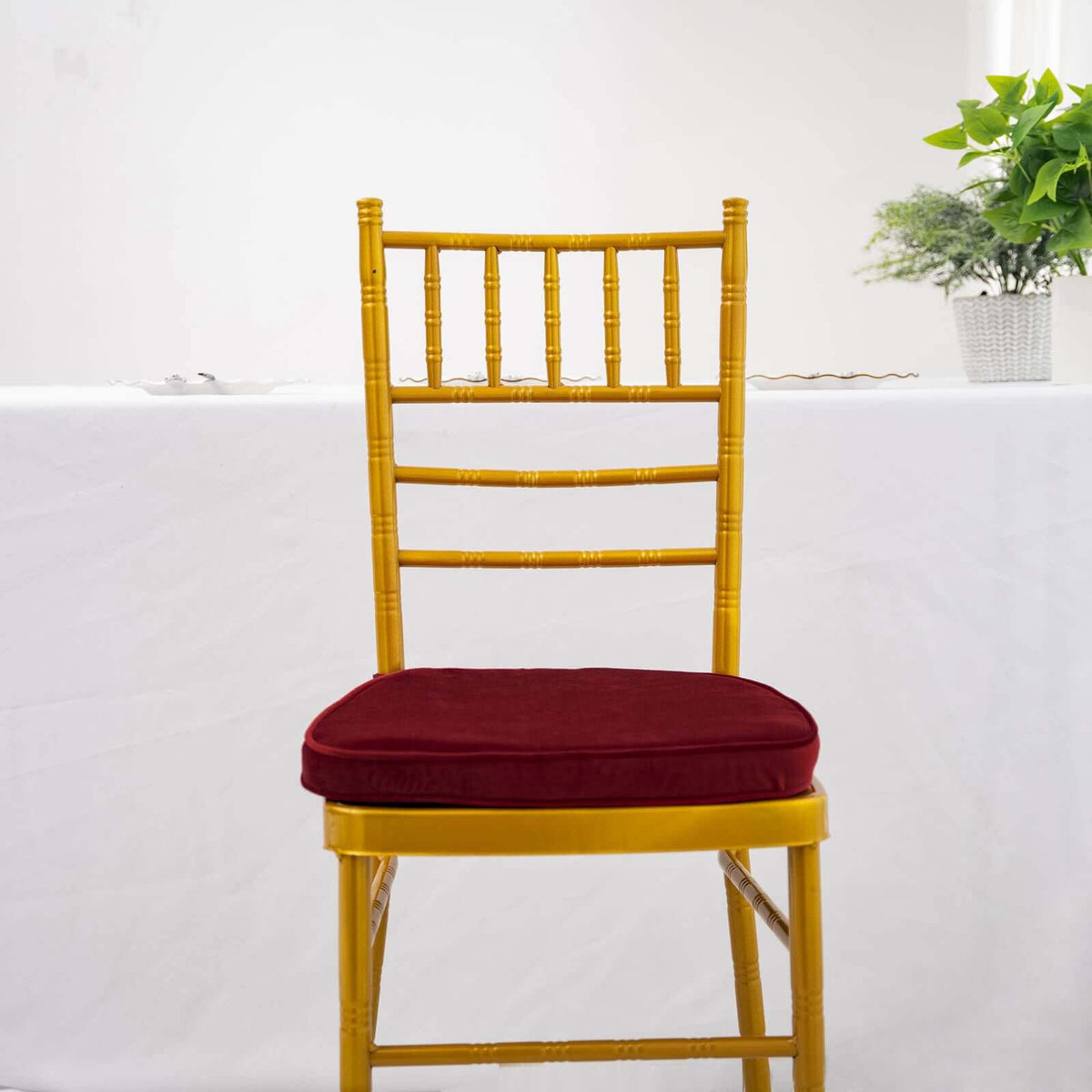 2" Thick Burgundy Velvet Chiavari Chair Pad, Memory Foam Seat Cushion With Ties and Removable Cover
