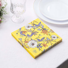 50-Pack Paper Beverage Napkins with Blooming Flowers Design Yellow - 2 Ply Soft 18GSM Floral Wedding Napkins 6.5"x6.5"
