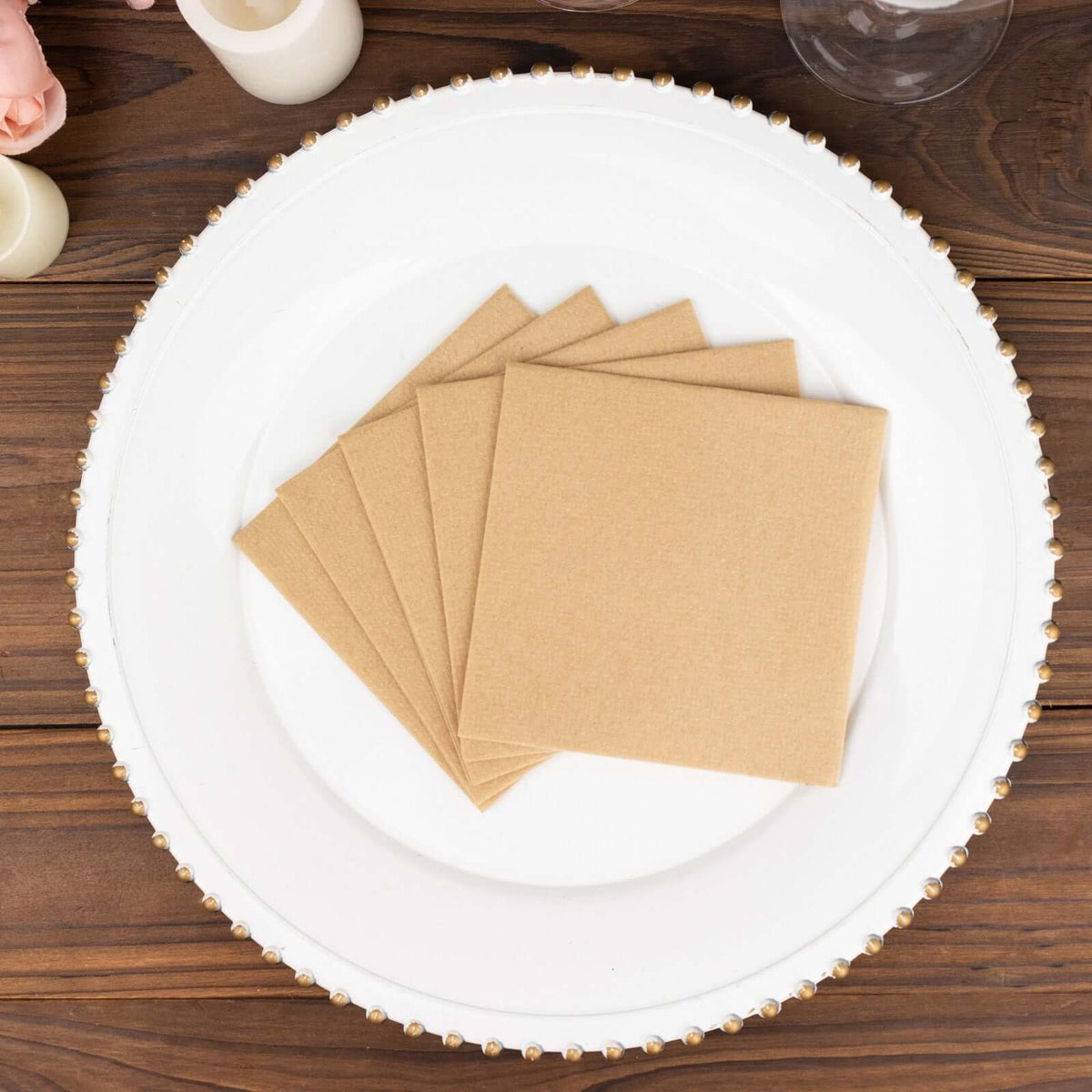 20-Pack Paper Linen-Like Cocktail Napkins Natural - Disposable 5"x5" Airlaid Soft Napkins