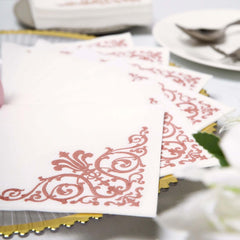 20 Pack Linen-Like Paper 5"x5" Napkins White - Rose Gold Fleur Vintage Airlaid Cocktail Napkins